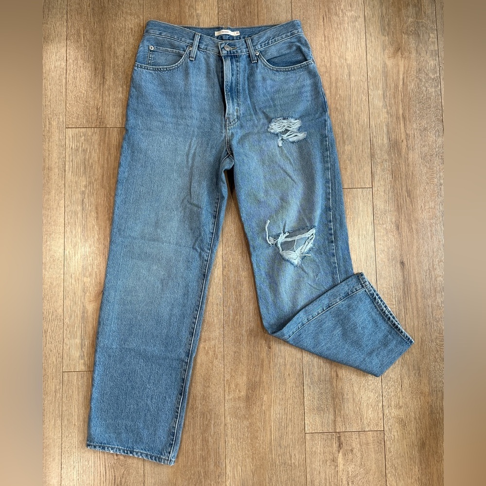 Levi’s 94 Baggy Straight Jeans 30x29.5 Distressed High Rise Light Wash